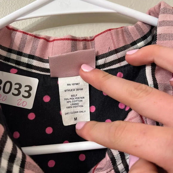Vtg 90s Women Pink Black Jacket Button Up Medium Plaid Clueless Long Sleeve - Picture 8 of 8